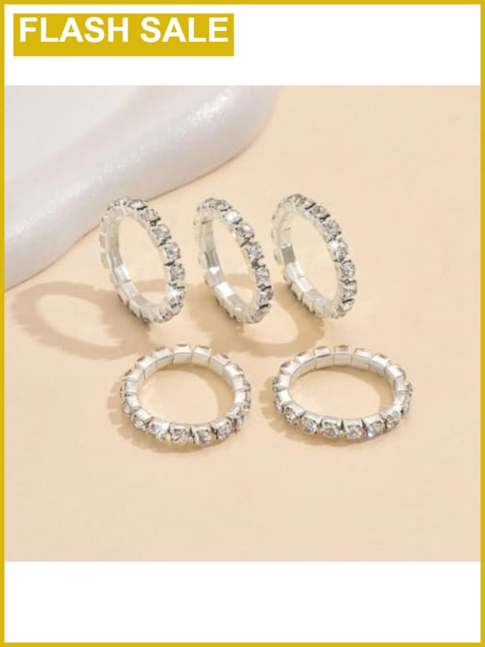 Rhinestone Stretch Stackable Rings Set Silver CZ Pave Stacking Rings - Picture 4 of 6